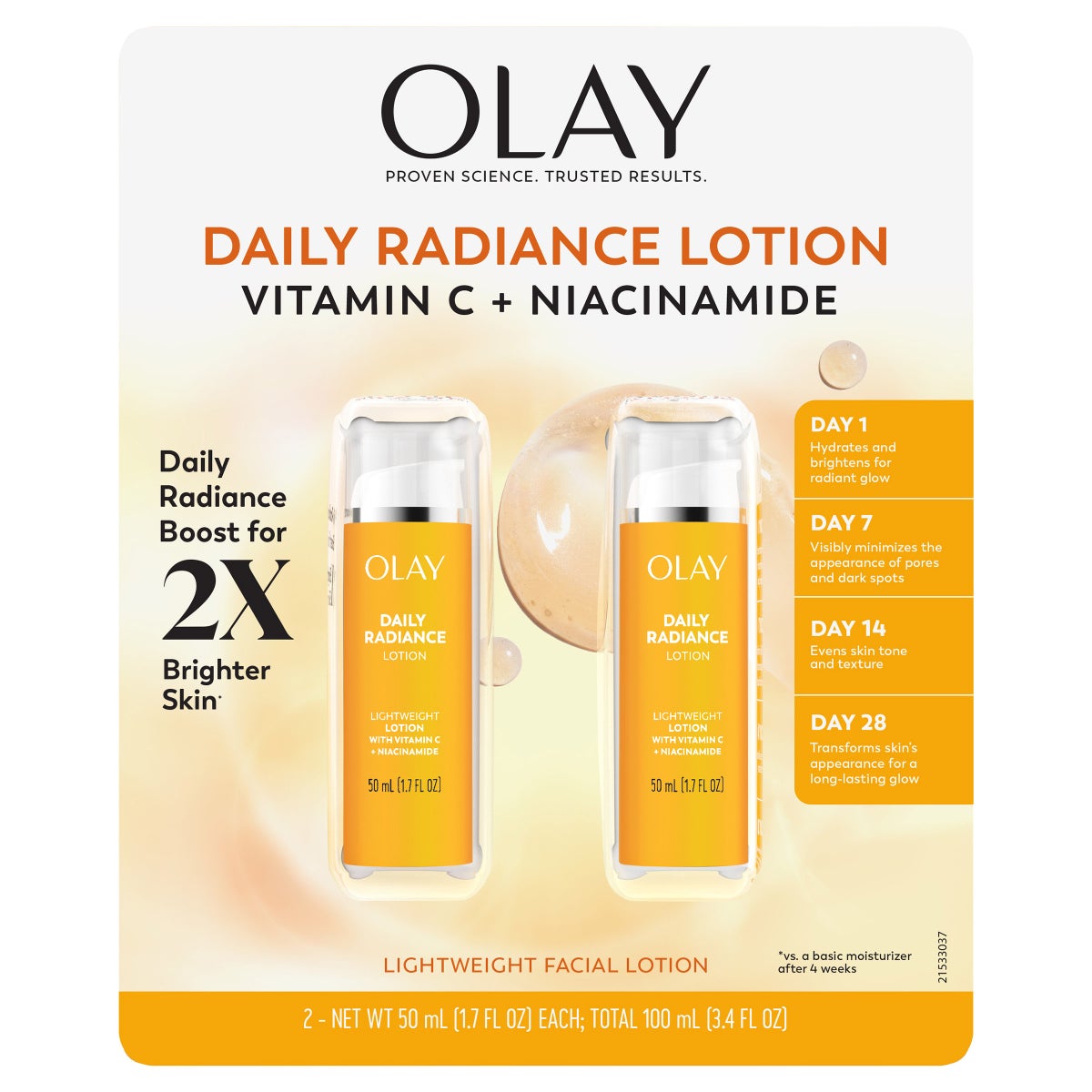 Olay Daily Radiance Lotion Vitamin C + Niacinamide, 1.7 fl oz, 2-pack