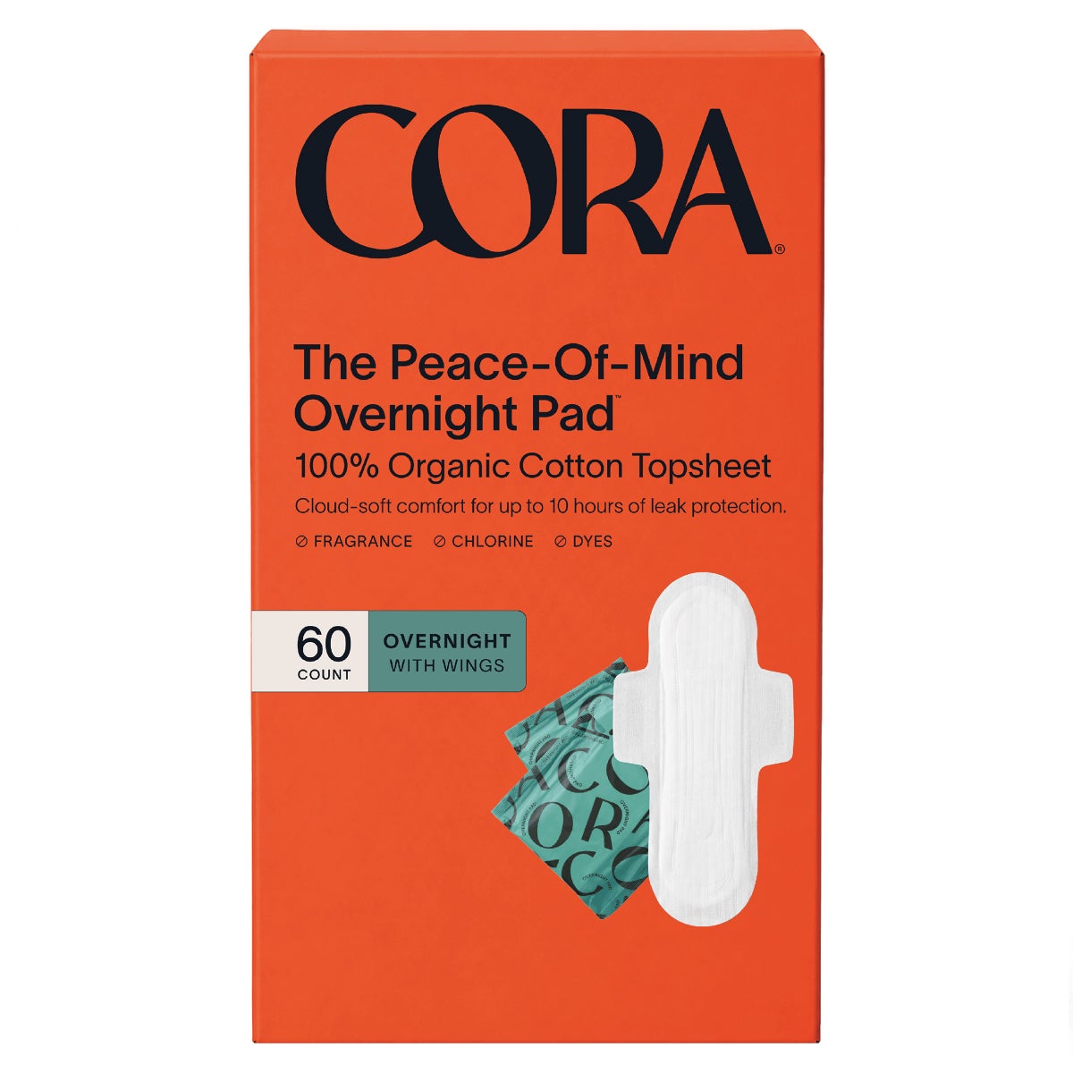 Cora Organic Cotton Overnight Pads, 60-count