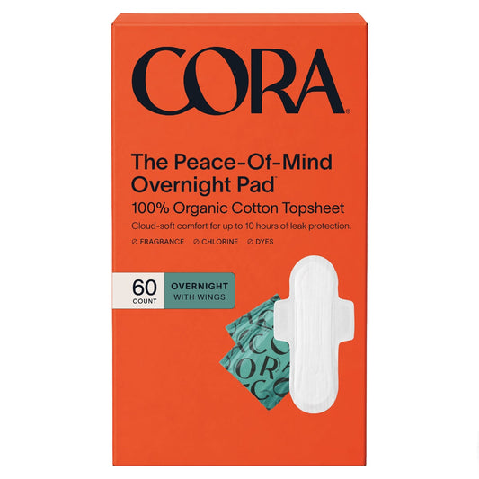 Cora Organic Cotton Overnight Pads, 60-count