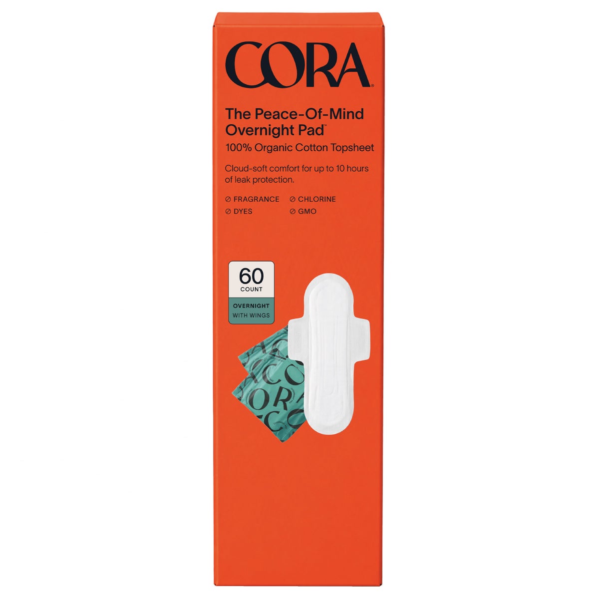 Cora Organic Cotton Overnight Pads, 60-count