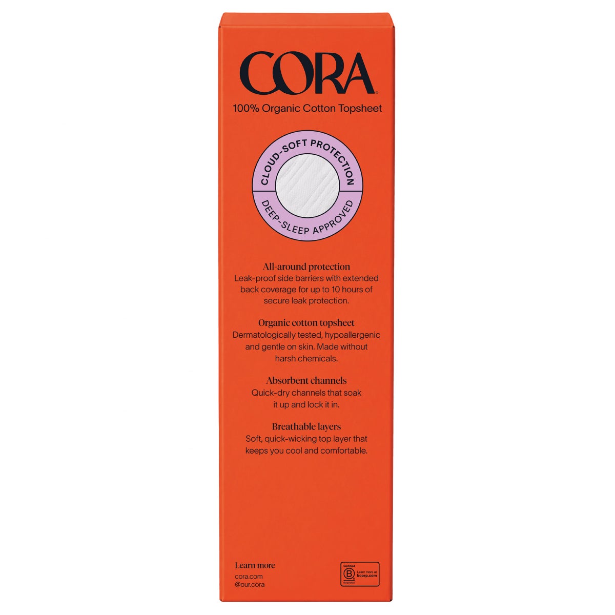 Cora Organic Cotton Overnight Pads, 60-count