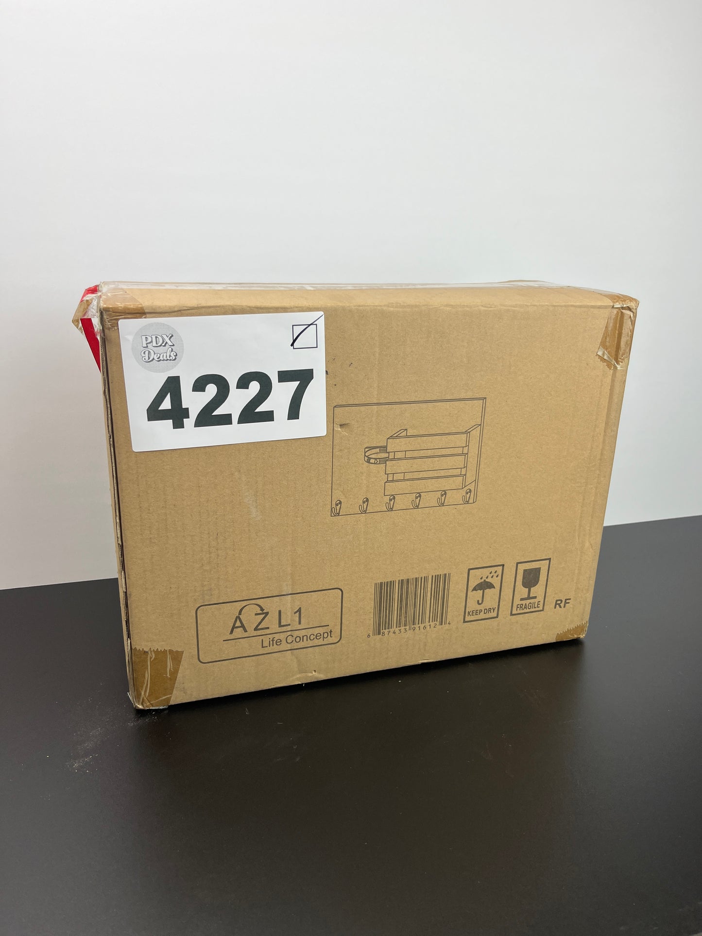 Coral Flower intage Grey Wood Wall Mounted Mail Holder with 6 Key Hooks & Mason Jar - Retail $18