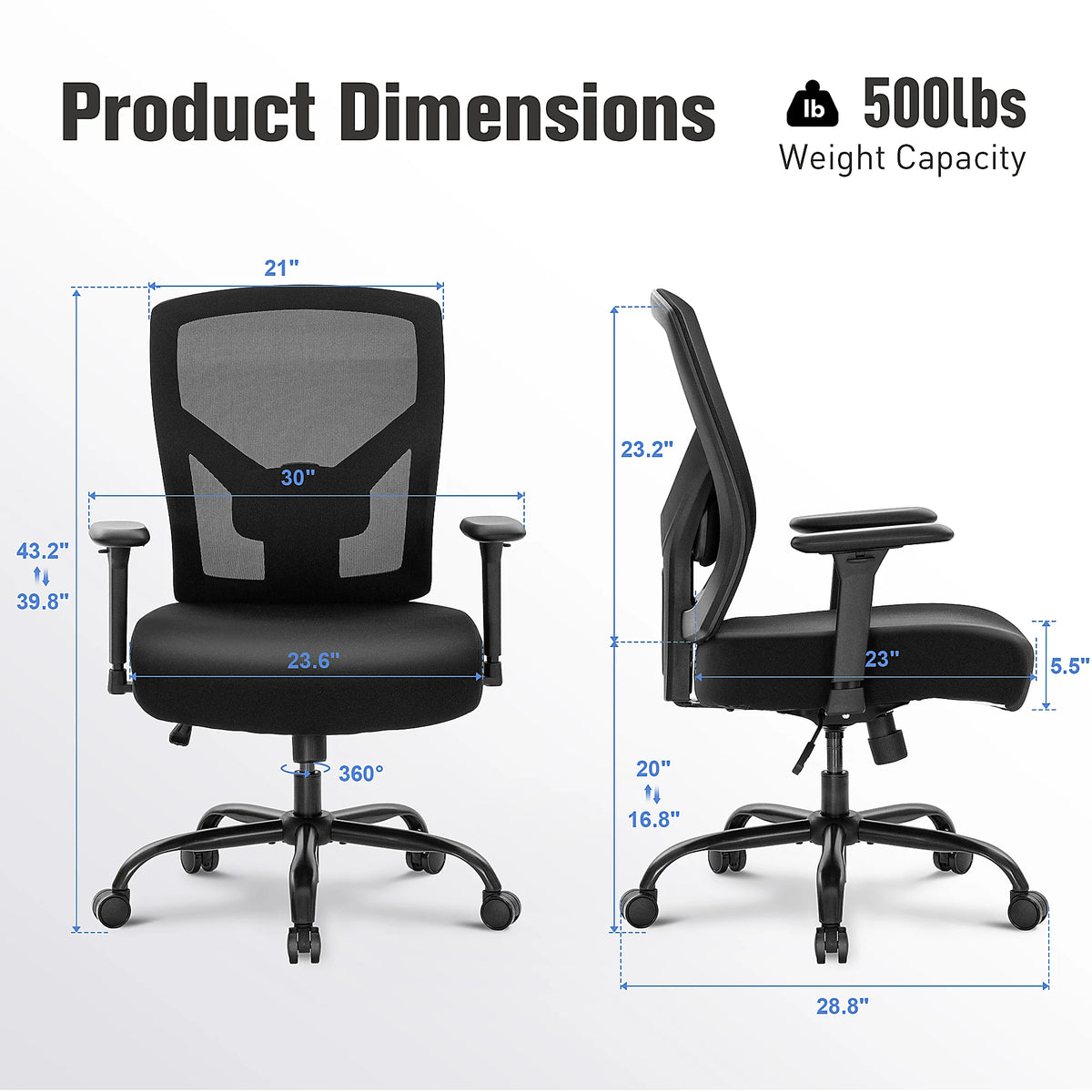 ALPHA HOME Heavy-Duty Ergonomic Mesh High-Back Big & Tall Executive Office Chair With Lumbar Support, Black