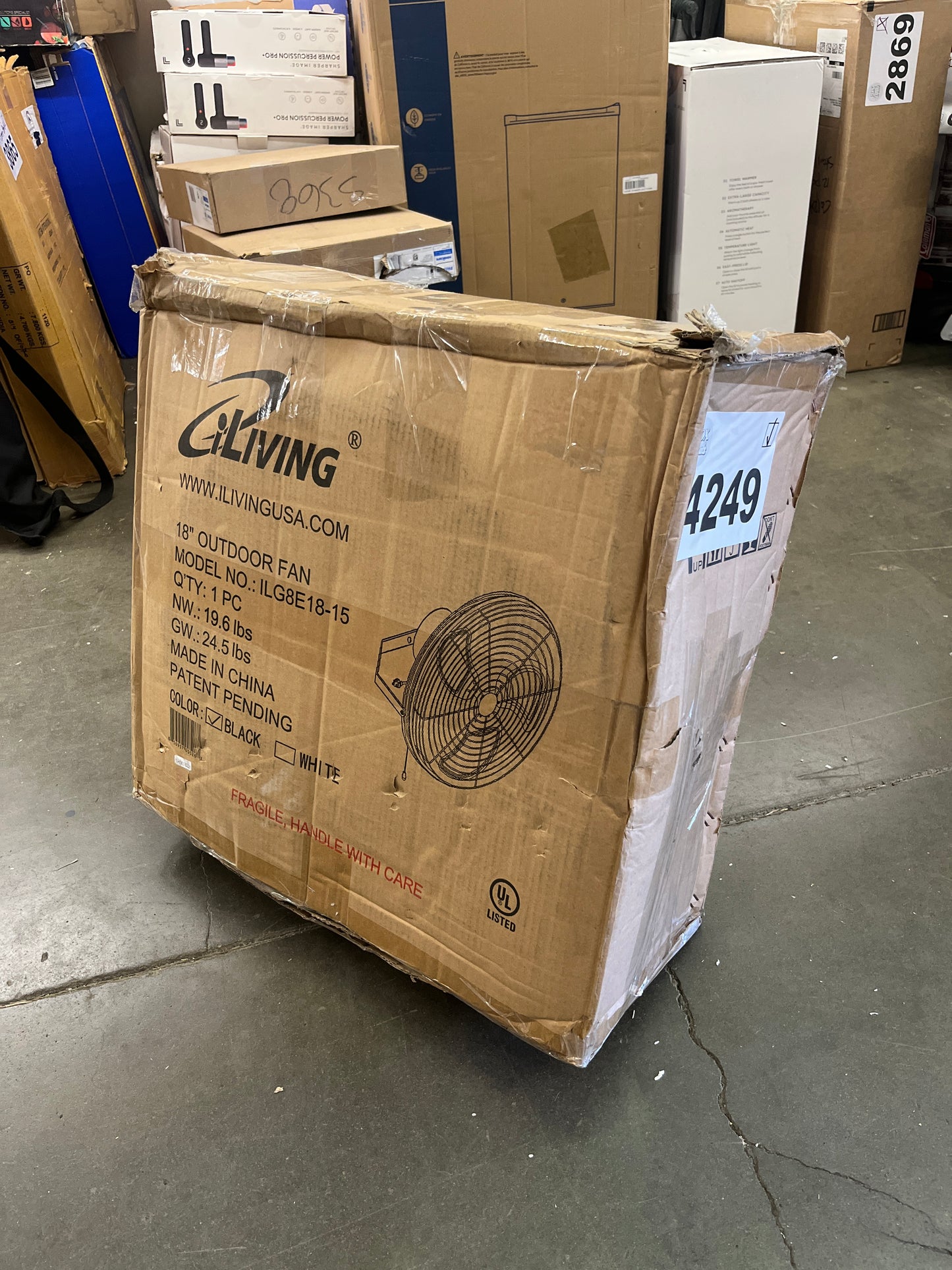 NEW - iLiving 18" Wall Mounted Variable Speed Indoor/Outdoor Weatherproof Fan, Industrial grade for Patio, Greenhouse, Garage, Workshop, and Loading Dock, 6360 CFM, Black - Retail $135