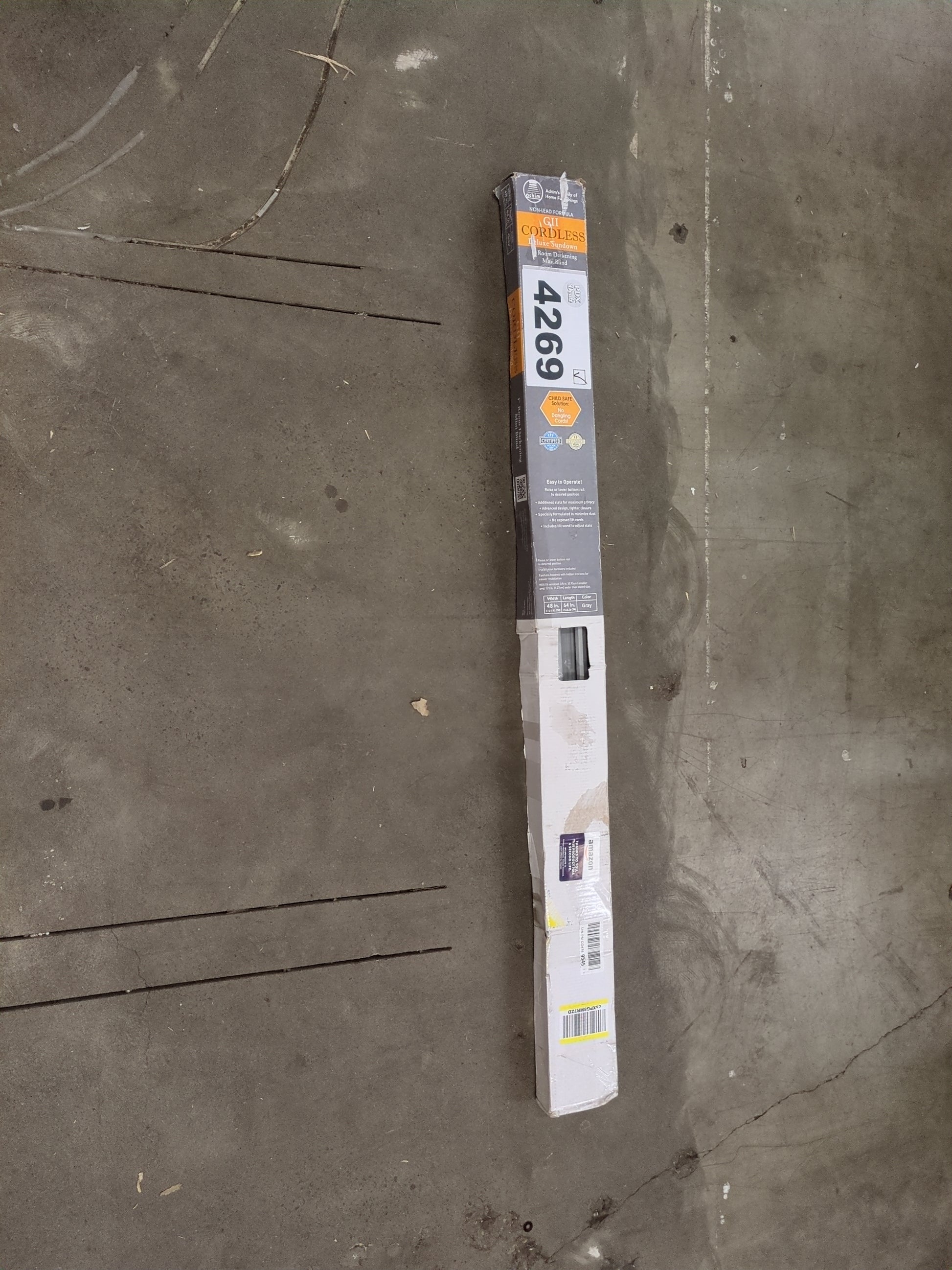 Cordless Room Darkening Mini Blind - 48 Inch Width, 64 Inch Length, 1" Slat Size - Gray - Cordless GII Deluxe Sundown Horizontal Windows Blinds for Interior by Achim Home Decor - Retail $38