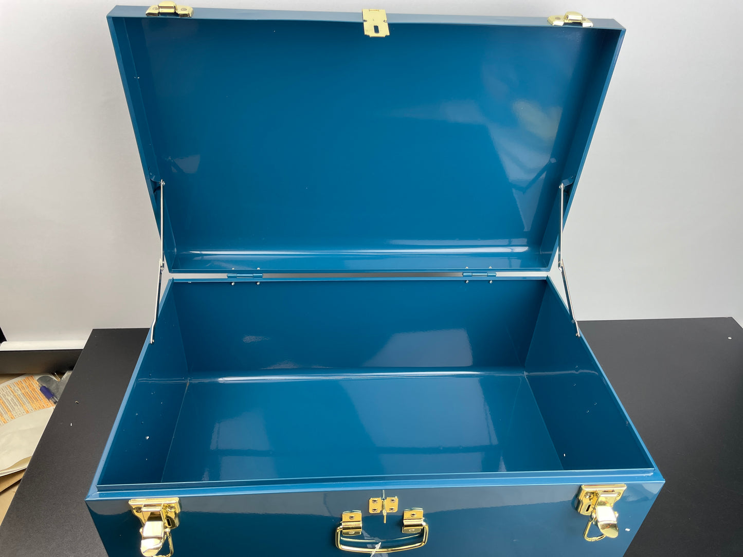 Zanzer Trunk Set - Vintage Style Storage w/Gold Finish Handles & Locks - Space Saving Organizer Home Dorm & Office Use (Blue, 2 Trunks) - Retail $109