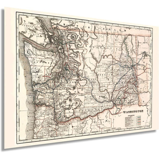 NEW - HISTORIX Vintage 1888 Map of Washington State - 24x36 Inch Vintage Map of Washington State Wall Art - Washington State Wall Decor - Cram's Township and Railroad Map Washington State - Retail $59