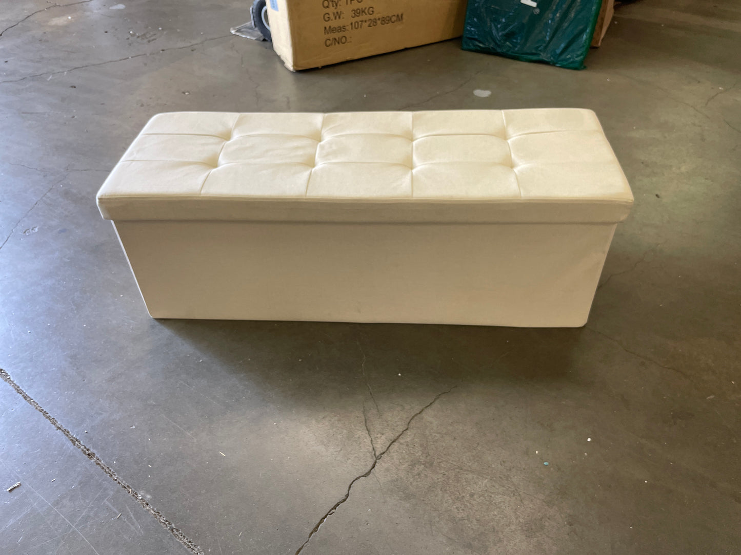 SONGMICS 43 Inches Folding Storage Ottoman Bench, Storage Chest, Foot Rest Stool, Bedroom Bench with Storage, Beige ULSF77BE - Retail $66