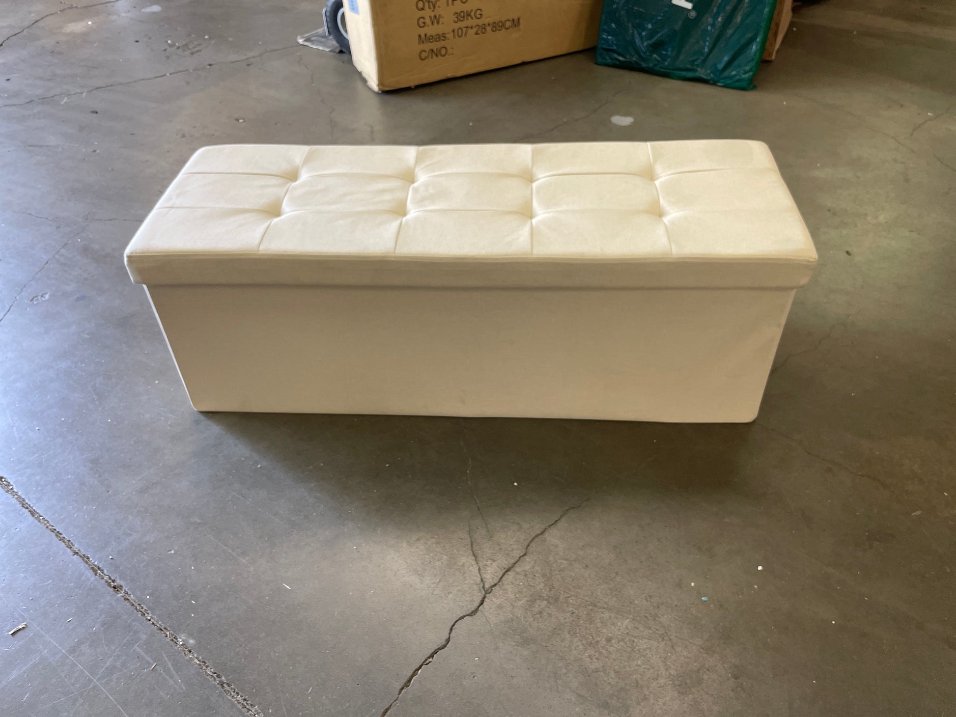 SONGMICS 43 Inches Folding Storage Ottoman Bench, Storage Chest, Foot Rest Stool, Bedroom Bench with Storage, Beige ULSF77BE - Retail $66