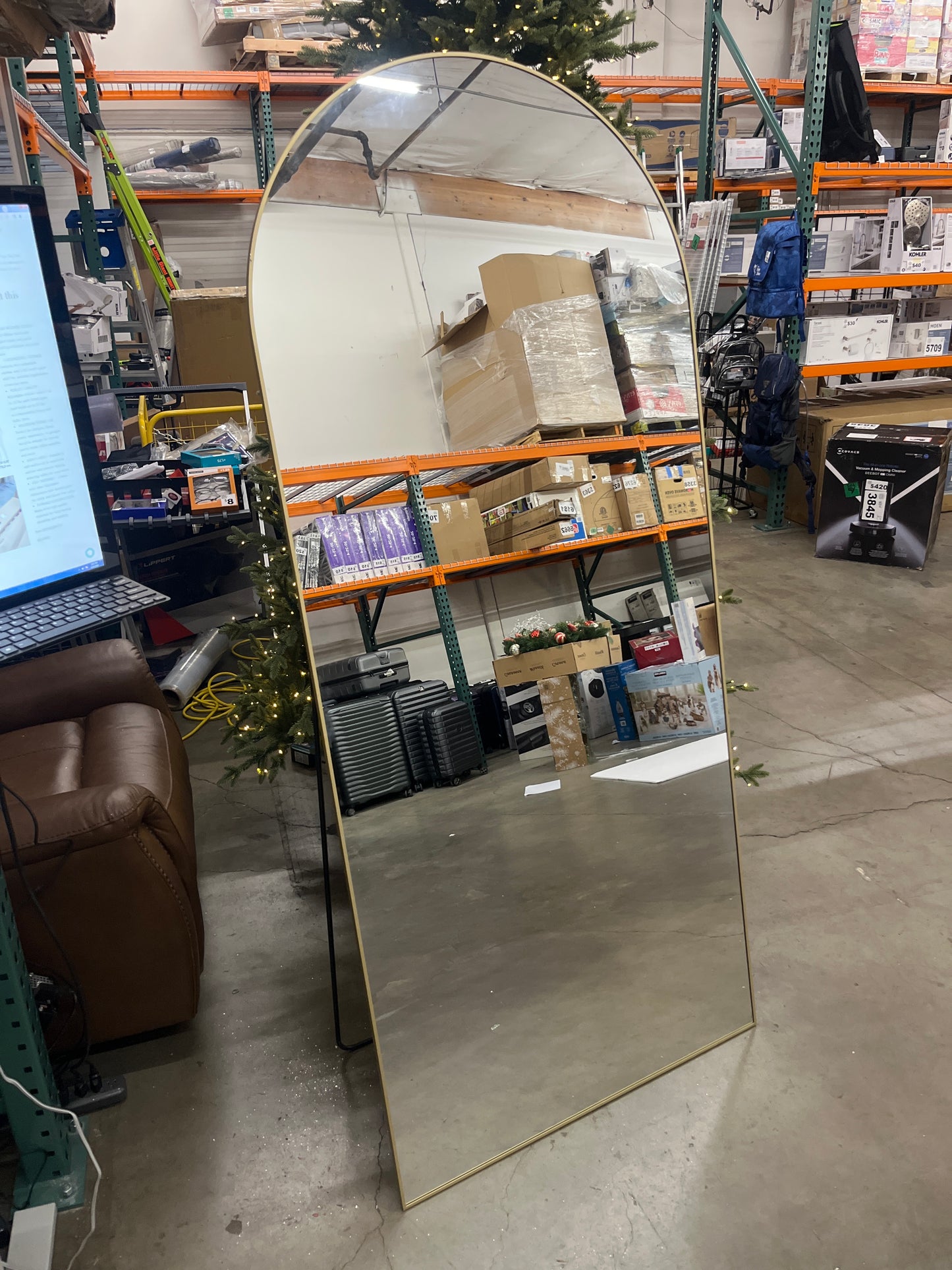 Antok Arched Full Length Mirror, 76"x34" Arched Floor Mirror, Glassless Mirror Full Length with Stand, Gold