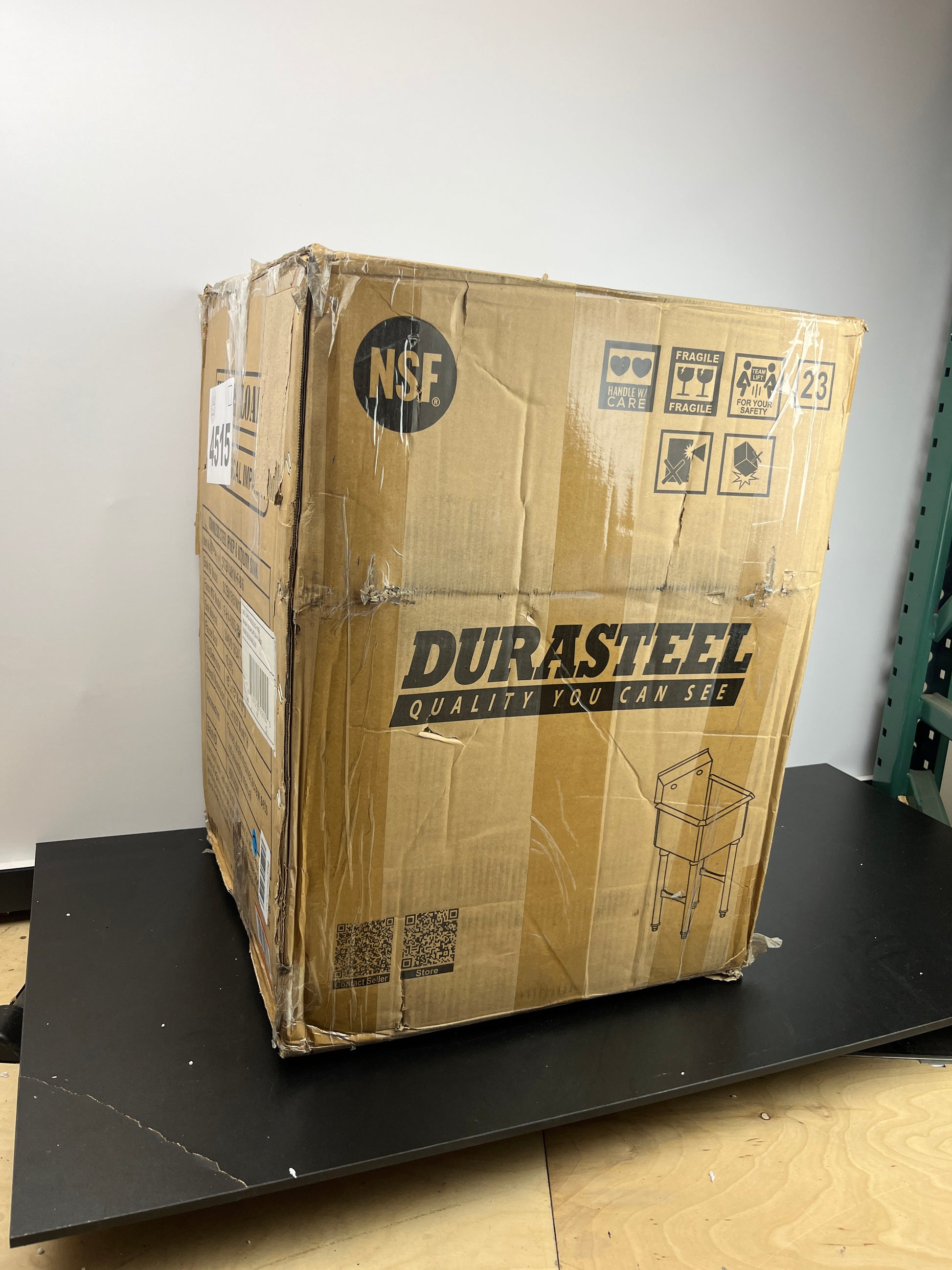 Stainless Steel Prep & Utility Sink - DuraSteel 1 Compartment Commercial Kitchen Sink - NSF Certified - Single 15" x 15" Inner Tub with No Lead Faucet (Restaurant, Kitchen, Laundry, Garage) - Retail $368