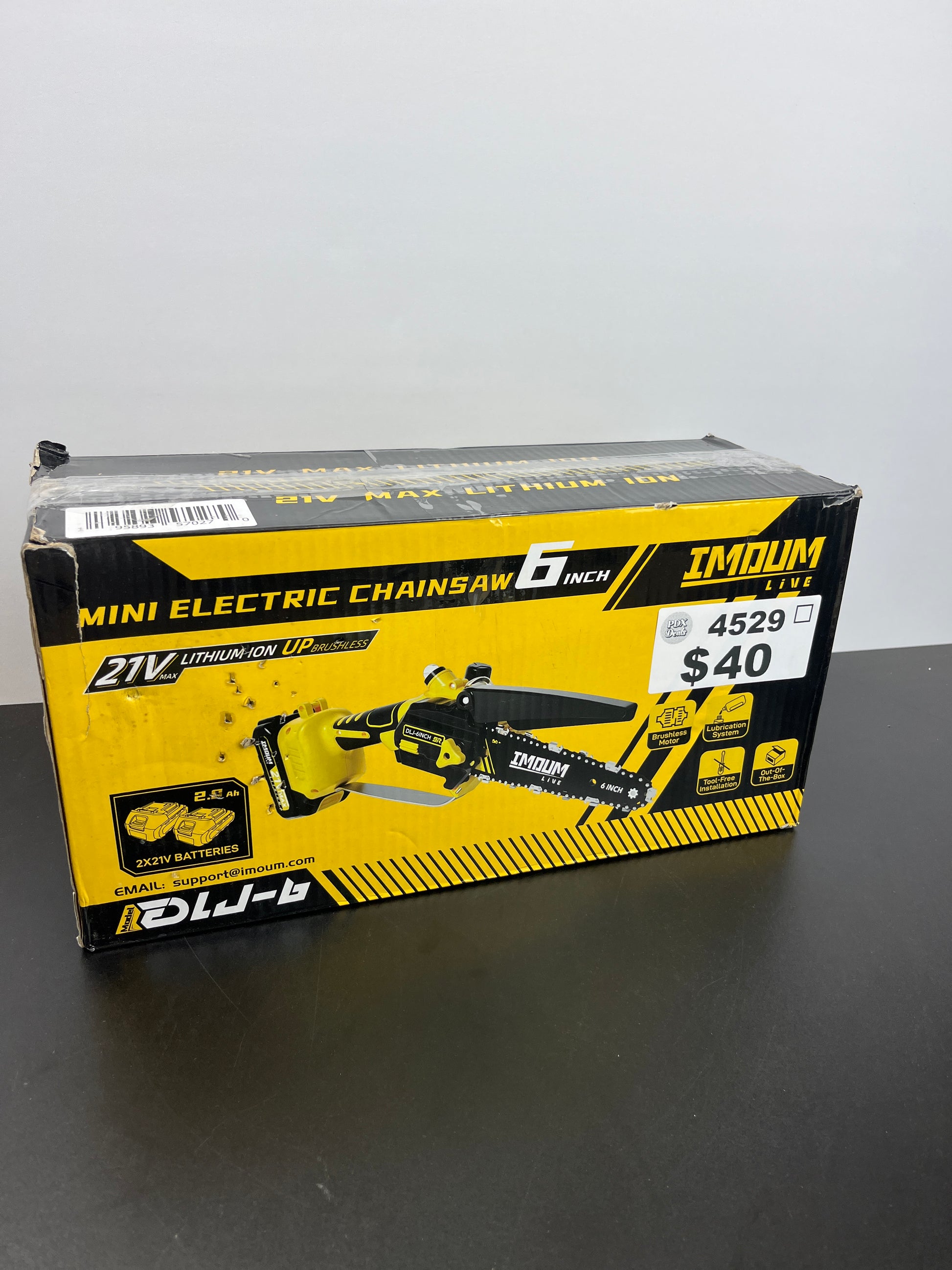 Mini Chainsaw Cordless 6'' with 2Ã—21V Battery, IMOUMLIVE Brushless Powerful Electric Small Hand Portable Chain Saw with Auto Oiler, Lightweight, 2.2 lbs, Handheld, Easy For Pruning, Cutting, Trimming - Retail $78