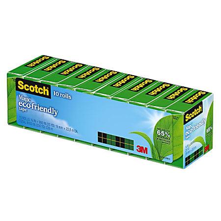 Scotch® Greener Magic™ Tape, Invisible, 3/4 x 900 in, 10 Tape Rolls, Clear, Back to School Supplies, College Supplies, and Teacher Supplies