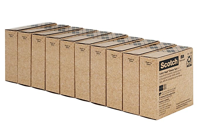 Scotch® Greener Magic™ Tape, Invisible, 3/4 x 900 in, 10 Tape Rolls, Clear, Back to School Supplies, College Supplies, and Teacher Supplies