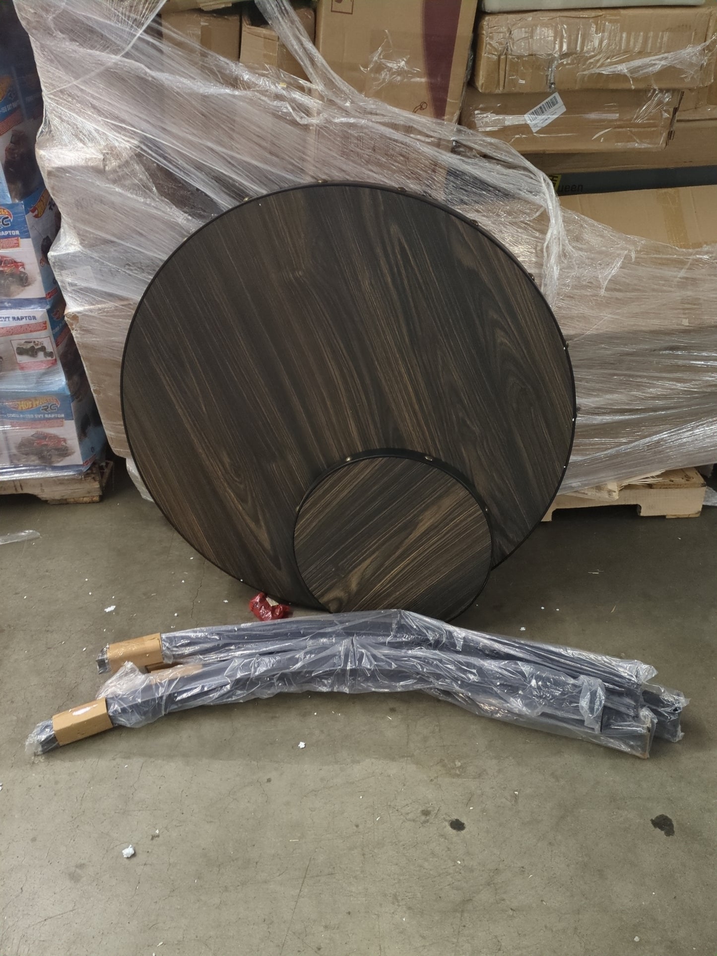 NEW - Roundhill Furniture Biony 3 Piece Set - 36" Round Espresso Bar Table with Nail Head Stools, Tan - Retail $294