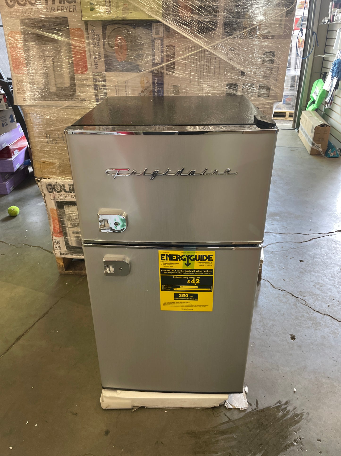 NEW - Frigidaire EFR341, 3.1 cu ft 2 Door Fridge and Freezer, Platinum Series, Stainless Steel, Double - Retail $219