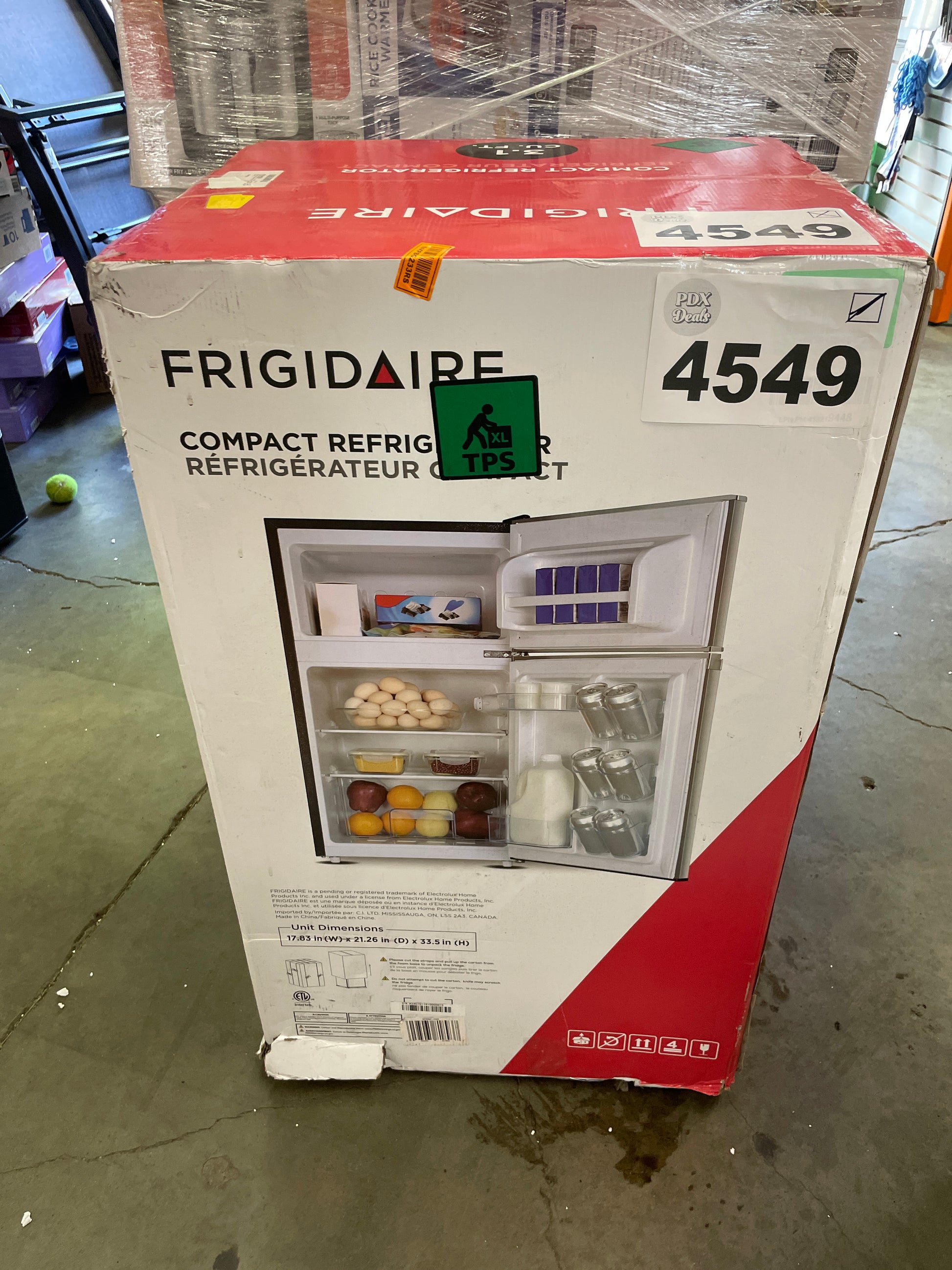 NEW - Frigidaire EFR341, 3.1 cu ft 2 Door Fridge and Freezer, Platinum Series, Stainless Steel, Double - Retail $219