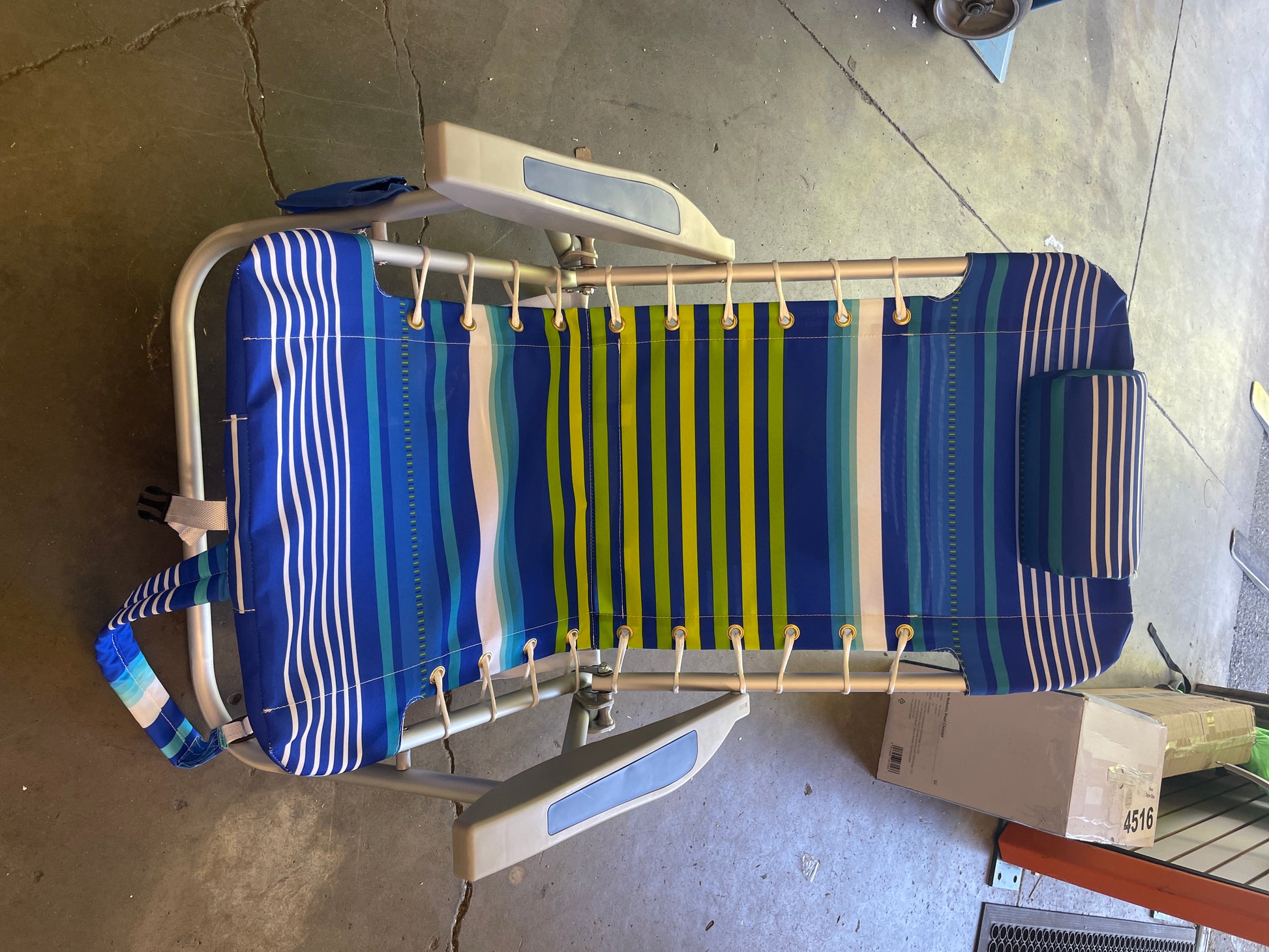 Rio Brands Beach 4-PRio Beach 4-Position Backpack Lace-Up Suspension Folding Beach Chair - Blue/Green Stripe , 24" x 24.75" x 33" - Retail $60