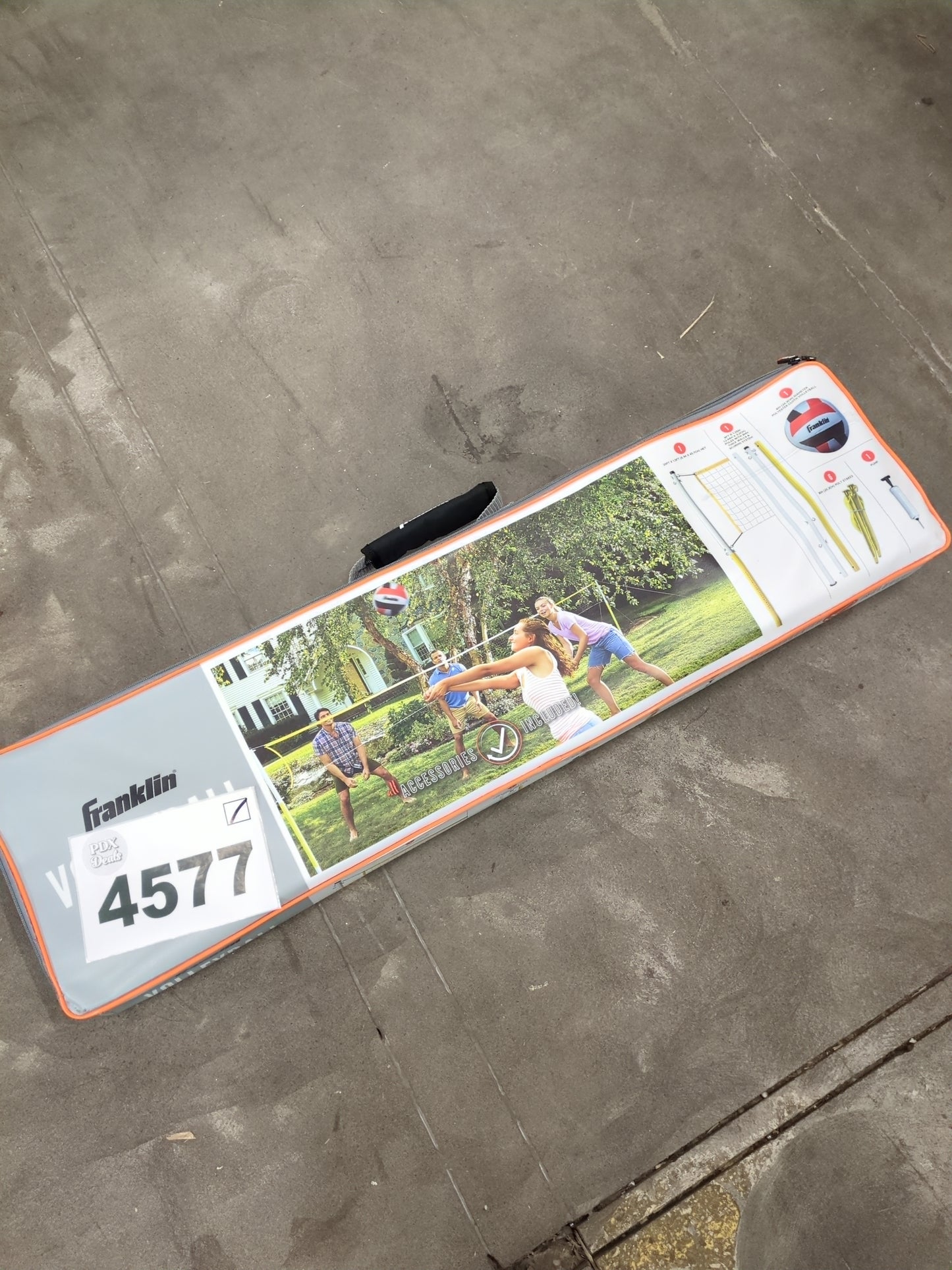 Franklin Sports Volleyball Net Set with Volleyball, Portable Net & Ground Stakes - Beach or Backyard Volleyball - Family - Retail $44