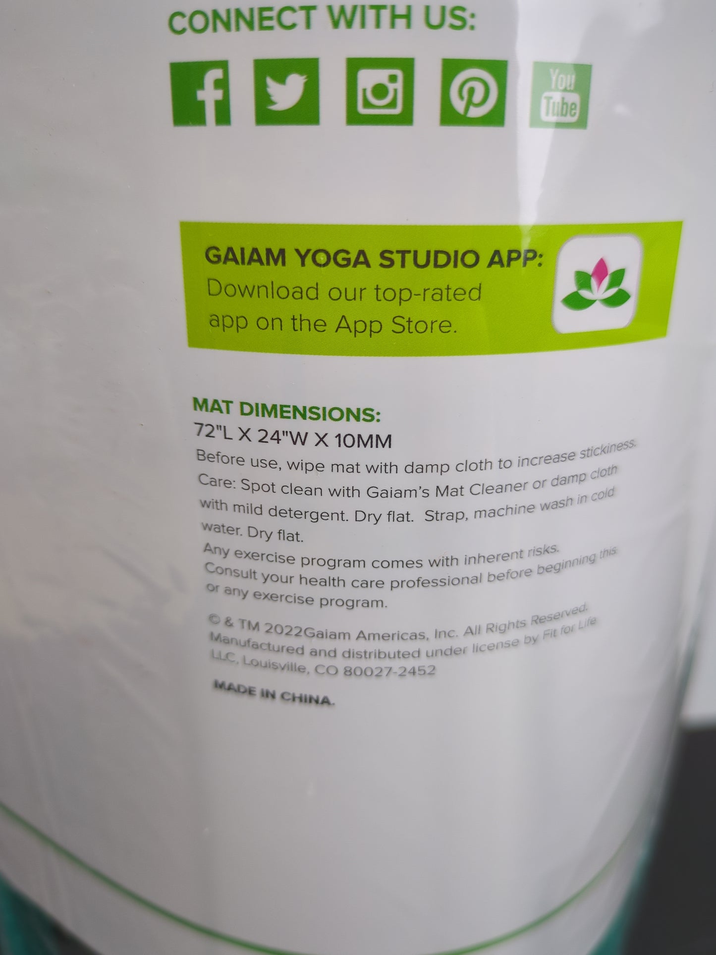 Gaiam Essentials Thick Yoga Mat Fitness & Exercise Mat With Easy-Cinch Carrier Strap, Teal, 72"L X 24"W X 2/5 Inch Thick - Retail $21