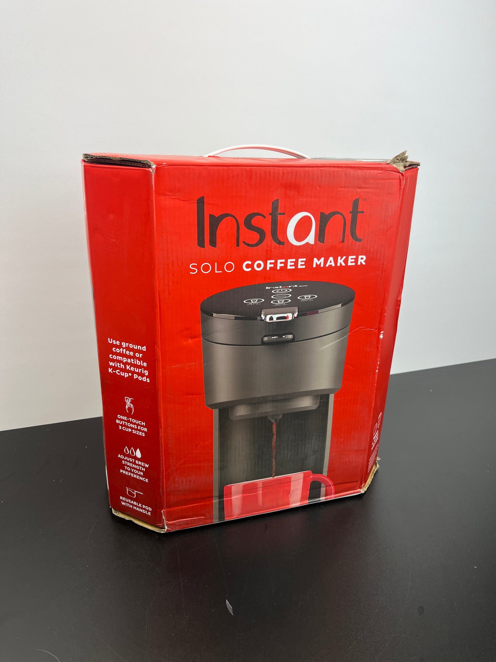 Instant Solo Single Serve Coffee Maker, From the Makers of Pot, K-Cup Pod Compatible Brewer, Includes Reusable & Bold Setting, Brew 8 to 12oz., 40oz. Water Reservoir, Black - Retail $69