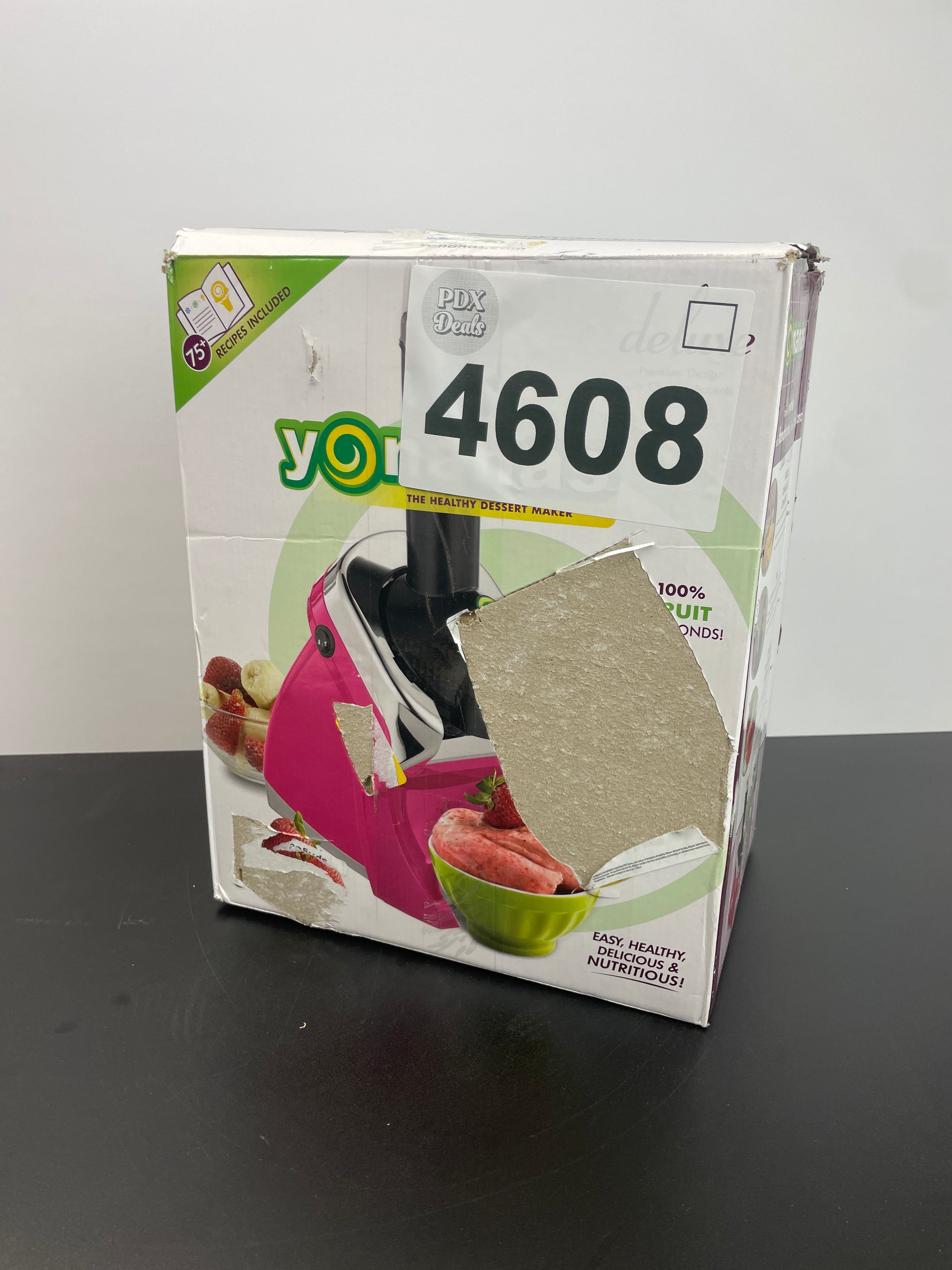 Yonanas 988HP Deluxe Vegan Non-Dairy Frozen Fruit Soft Serve Dessert Maker, BPA Free, Includes 75 Recipes, 200 Watts, Pink - Retail $73