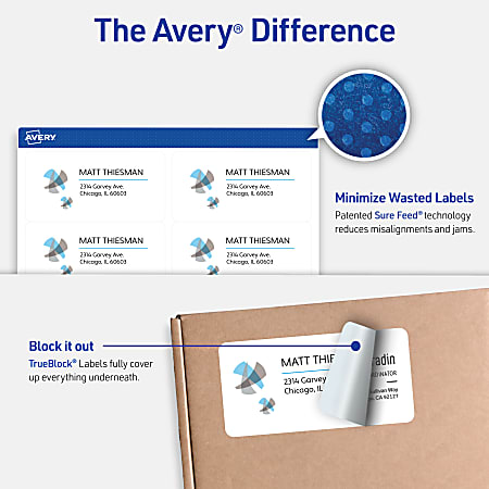 Avery® TrueBlock® Shipping Labels With Sure Feed® Technology, 5163, Rectangle, 2" x 4", White, Pack Of 1,000