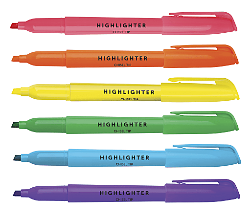 Office Depot® Brand Pen-Style Highlighters, 100% Recycled Plastic Barrel, Assorted Colors, Pack Of 12