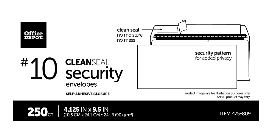 Office Depot® Brand #10 Security Envelopes, 4-1/8" x 9-1/2", Clean Seal, White, Box Of 250