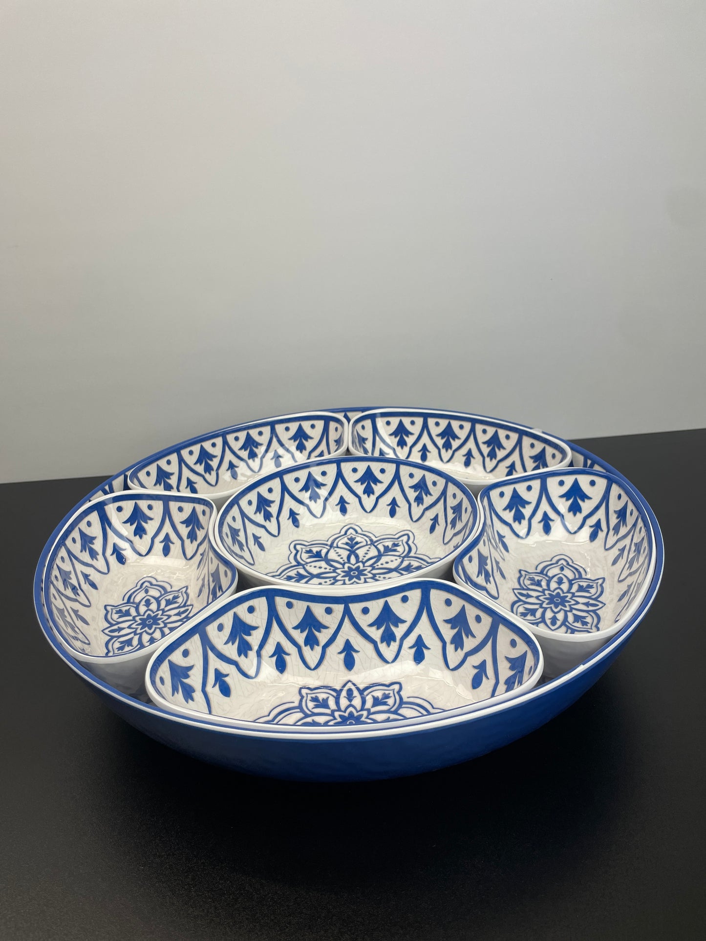 Melamine Blue Lazy Susan with Cover, 7-Piece Set - Retail $19