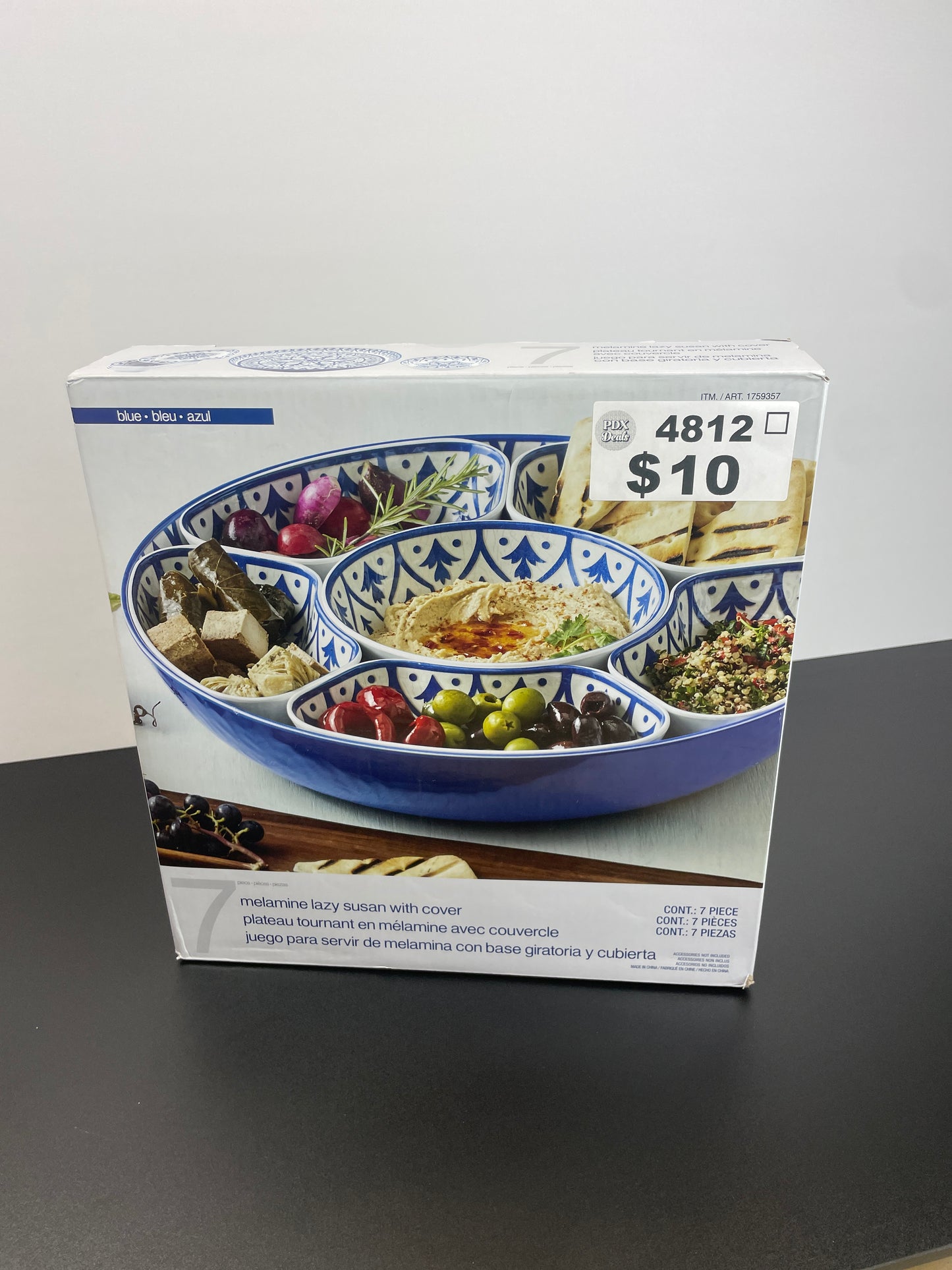 Melamine Blue Lazy Susan with Cover, 7-Piece Set - Retail $19