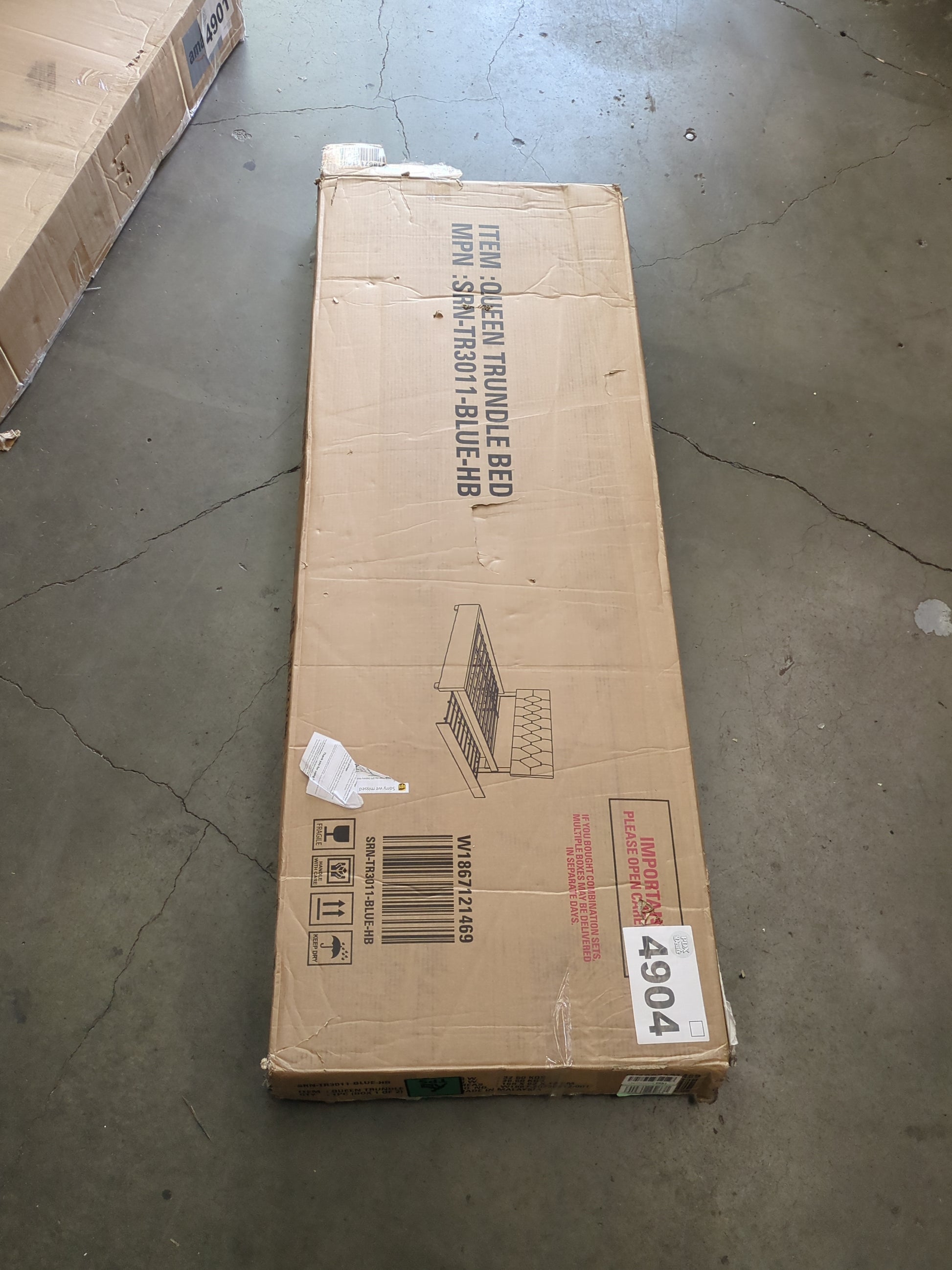 Oudiec Upholstered Queen Size Platform Bed with Trundle and Drawers for Bedroom/Guest Room, Pine Bedframe w/Wood Slat Support, No Box Spring Required,Blue - Retail $219