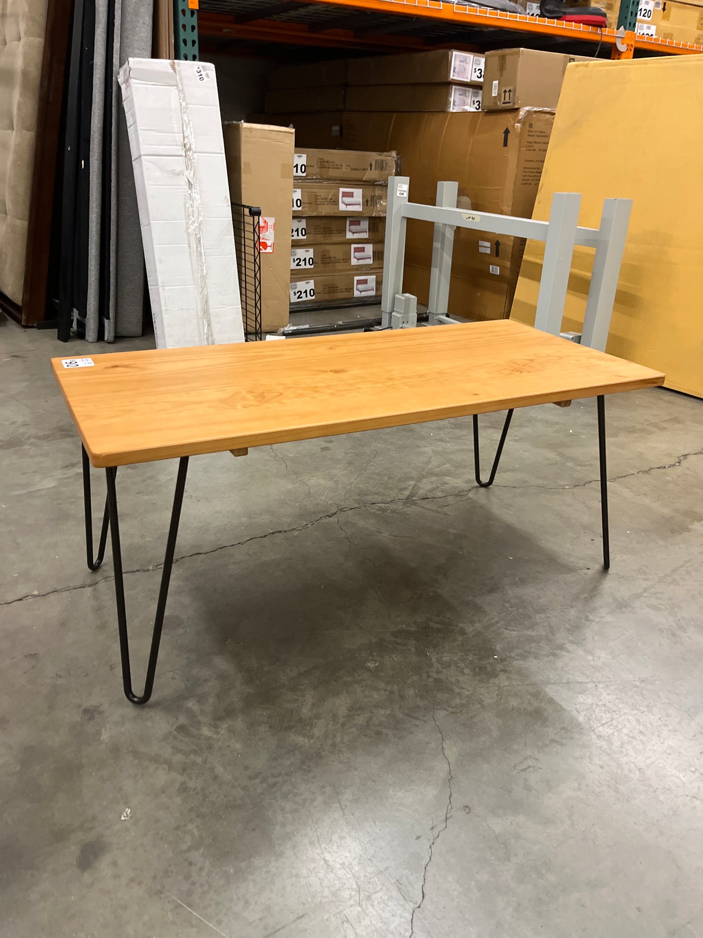 Honey Brown Wood Rectangular Coffee Table with Hairpin Legs (42 in. W x 17.85 in. H)