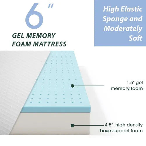 NEW - 6 Inch Full Memory Foam Mattress Medium-Firm Mattress for Pressure Relief & Cooler Gel Memory Foam Mattress Bed in a Box CertiPUR-US Full Soundly Sleep - Retail $219