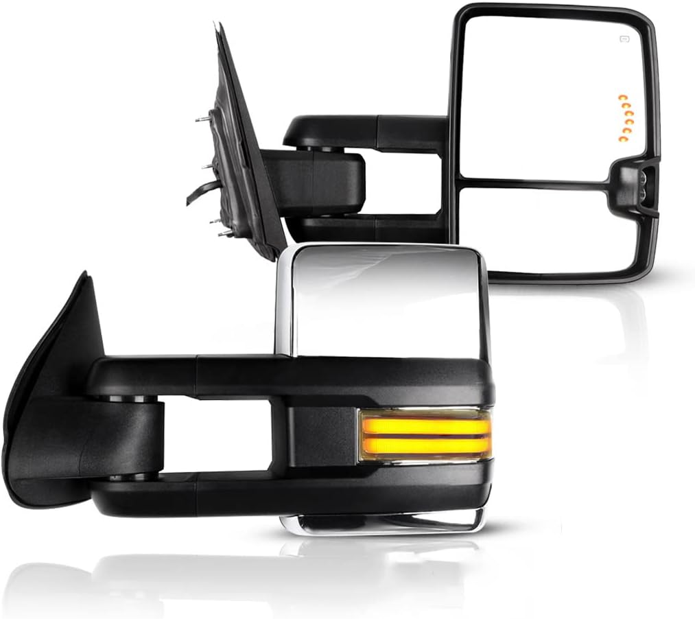 NEW - SCITOO Towing Mirrors Tow Mirrors Chrome Truck Mirrors fit for 2014-2018 for Chevy for GMC 1500 2015-2019 for Chevy for GMC 2500/3500 HD with Pair LH RH Power Heated LED Turn Signal Running Back Up - Retail $179