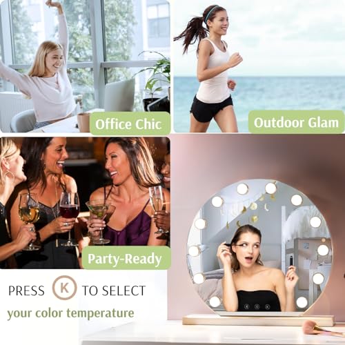 YOKUKINA Vanity Mirror with Lights, 20" LED Hollywood Lighted Makeup Mirror with 12 Light Bulbs, Smart Touch and 3 Color Modes, White