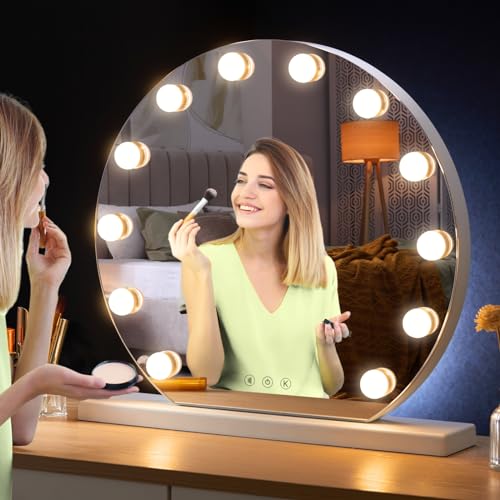 YOKUKINA Vanity Mirror with Lights, 20" LED Hollywood Lighted Makeup Mirror with 12 Light Bulbs, Smart Touch and 3 Color Modes, White