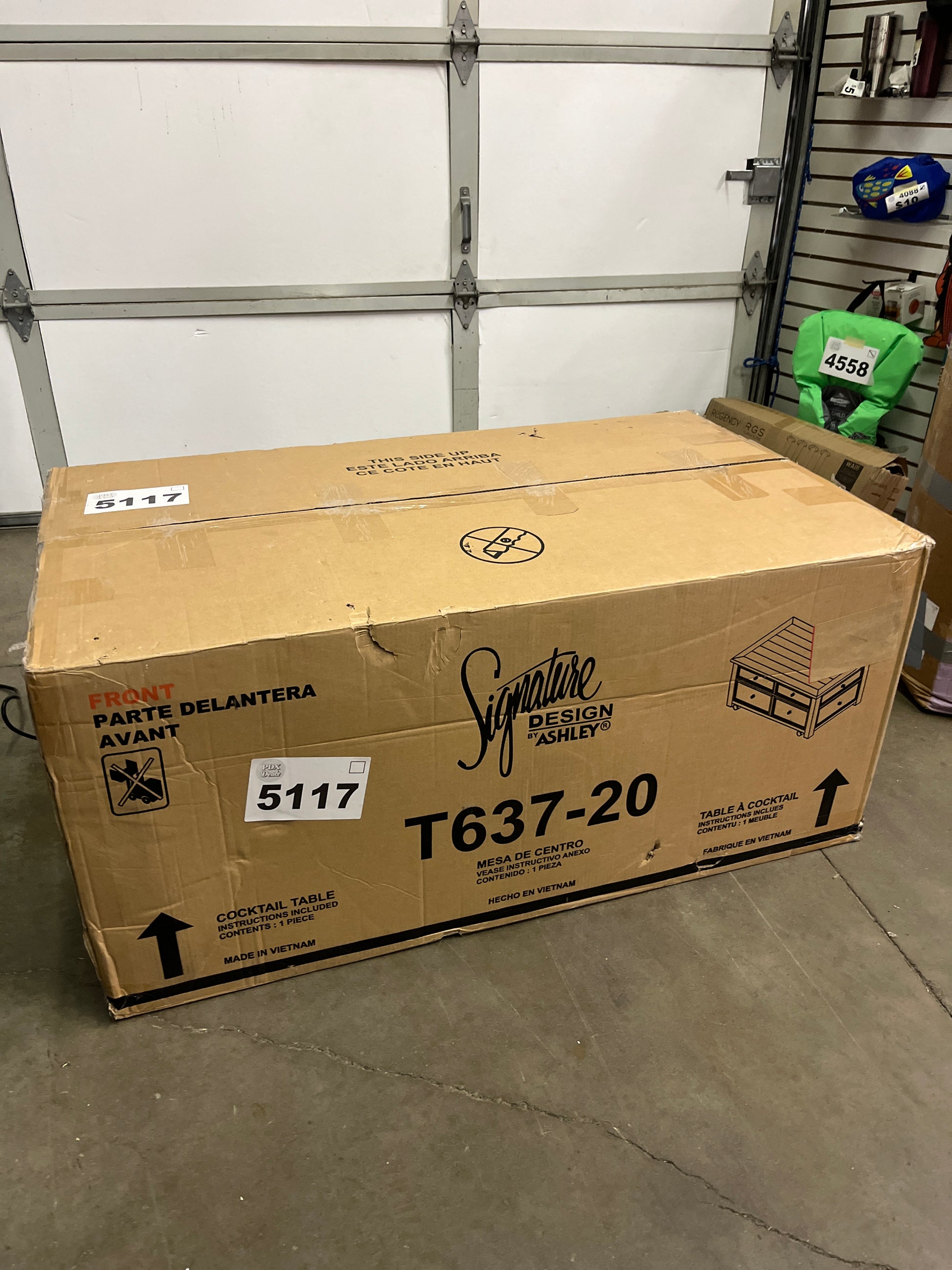 Signature Design by Ashley Bolanburg Farmhouse Lift Top Coffee Table with Drawers, Antique Cream & Brown - Retail $424