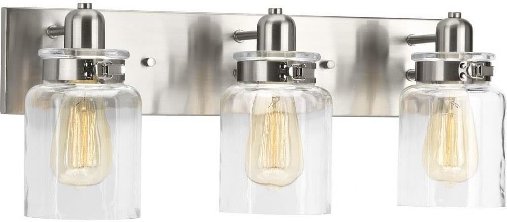 NEW - Calhoun Light Brushed Nickel Collection 3-Light Clear Glass Farmhouse Bath Vanity Light - Retail $116