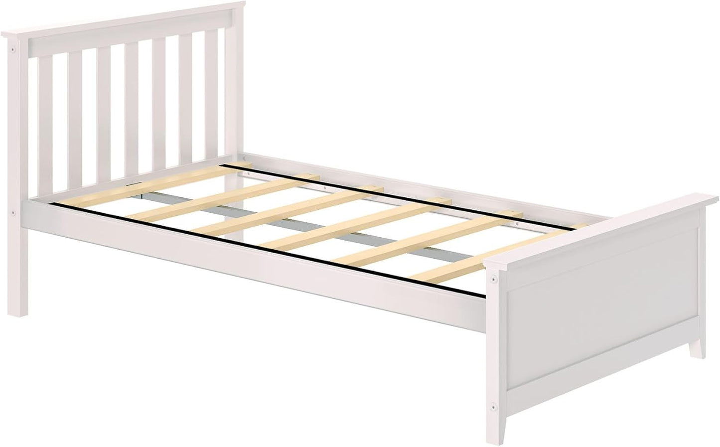 Max & Lily Twin Bed Frame with Slatted Headboard, Solid Wood Platform Bed for Kids, No Box Spring Needed, Easy Assembly, White