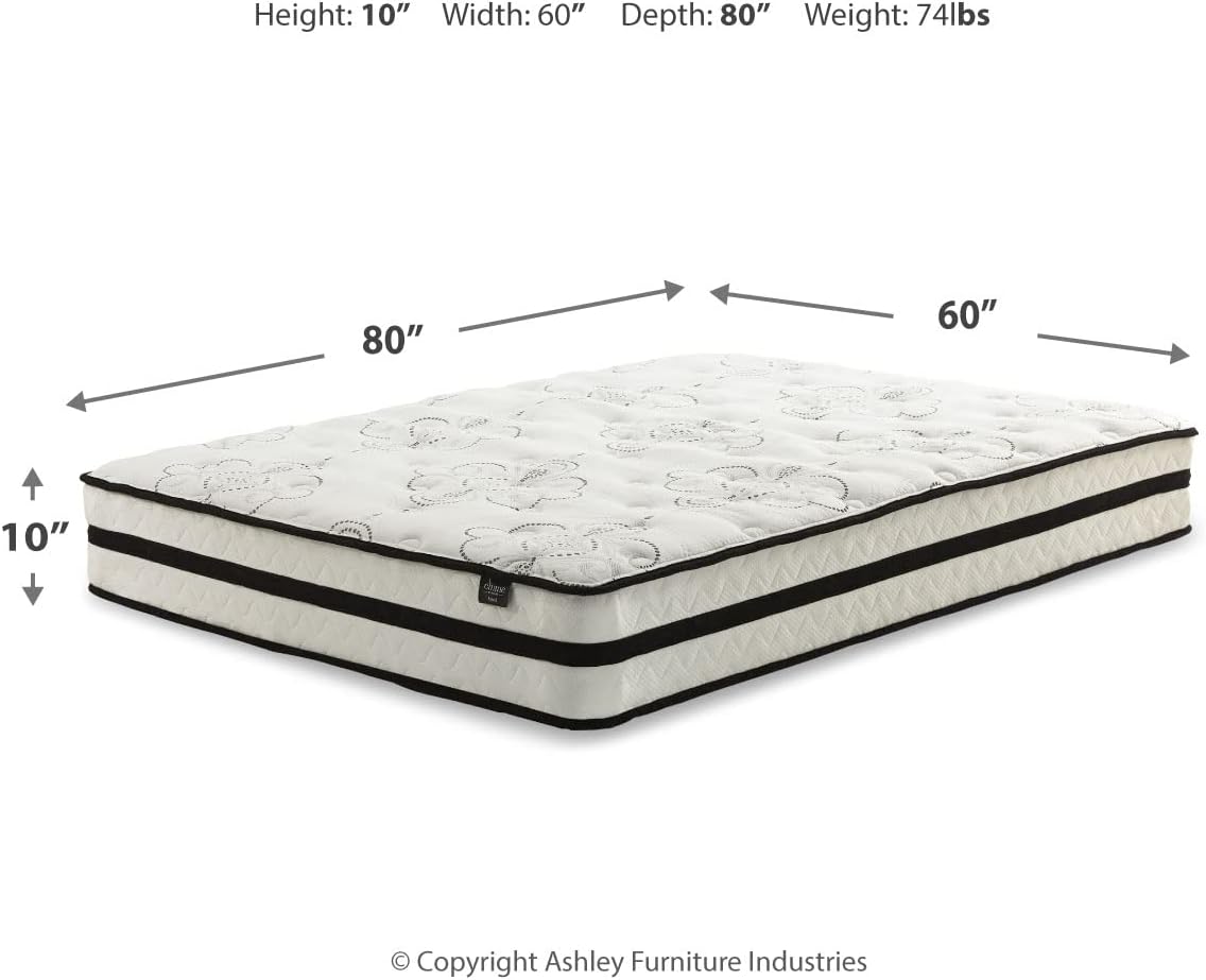 NEW - Signature Design by Ashley Chime 10 Inch Medium Firm Hybrid Mattress, CertiPUR-US Certified Foam, Queen, White - Retail $259