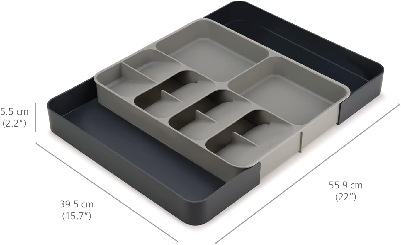 NEW - Joseph Joseph DrawerStore Kitchen Drawer Organizer Tray for Silverware Cutlery Utensils and Gadgets, Expandable, Gray - Retail $18
