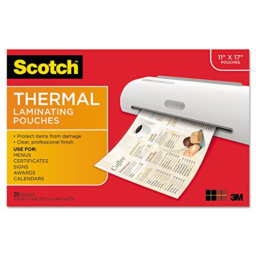 Scotch(TM) Menu Size Thermal Laminating Pouches, 3 mil, 17 1/2 x 11 1/2, 25 per Pack