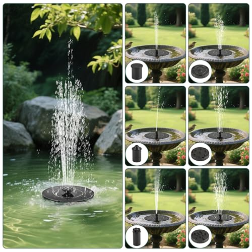 Solar Bird Bath Fountain Pump, Solar Powered Water Pump with 6 Nozzles, Free Standing Floating Fountain for Garden, Pond, Pool, Outdoor Water Feature for Birds,1W
