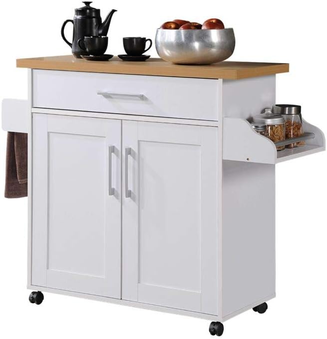NEW - Hodedah Kitchen Island with Spice Rack, Towel Rack & Drawer - Retail $83