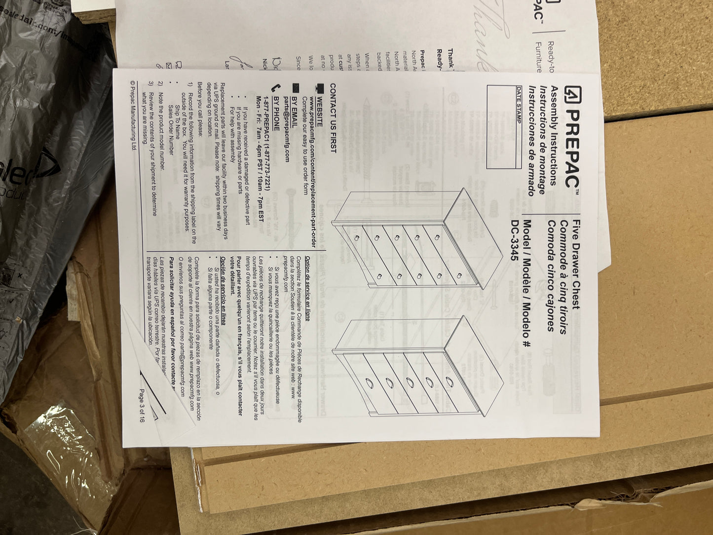 Prepac Sonoma Superior 5-Drawer Chest for Bedroom - Spacious and Stylish Chest of Drawers, Measuring 16"D x 31.5"W x 45.25"H, In White Finish - Retail $167