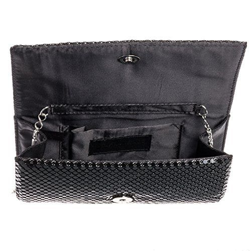 Jessica McClintock Metal Mesh Roll Evening Bag Clutch Purse (4.5" x 7.5" x 2", Shoulder Chain Included)