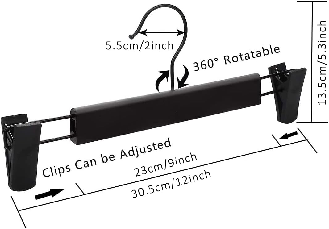 Clothes Hangers Black Plastic Clothes Pants Hangers with 2-Adjustable Anti-Rust Clips Skirt Hangers and 360 Rotatable Hook Trousers Jean Hangers Pack of 10 - Retail $12