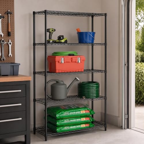 Honey-Can-Do 5-Tier Steel Shelving Unit, 800 lb/Shelf, Black, 42x18x72 in