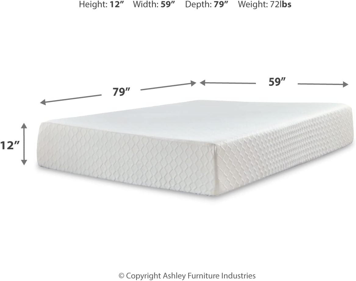 NEW - Signature Design by Ashley Queen Size Chime 12 Inch Medium Firm Memory Foam Mattress with Green Tea & Charcoal Gel - Retail $359